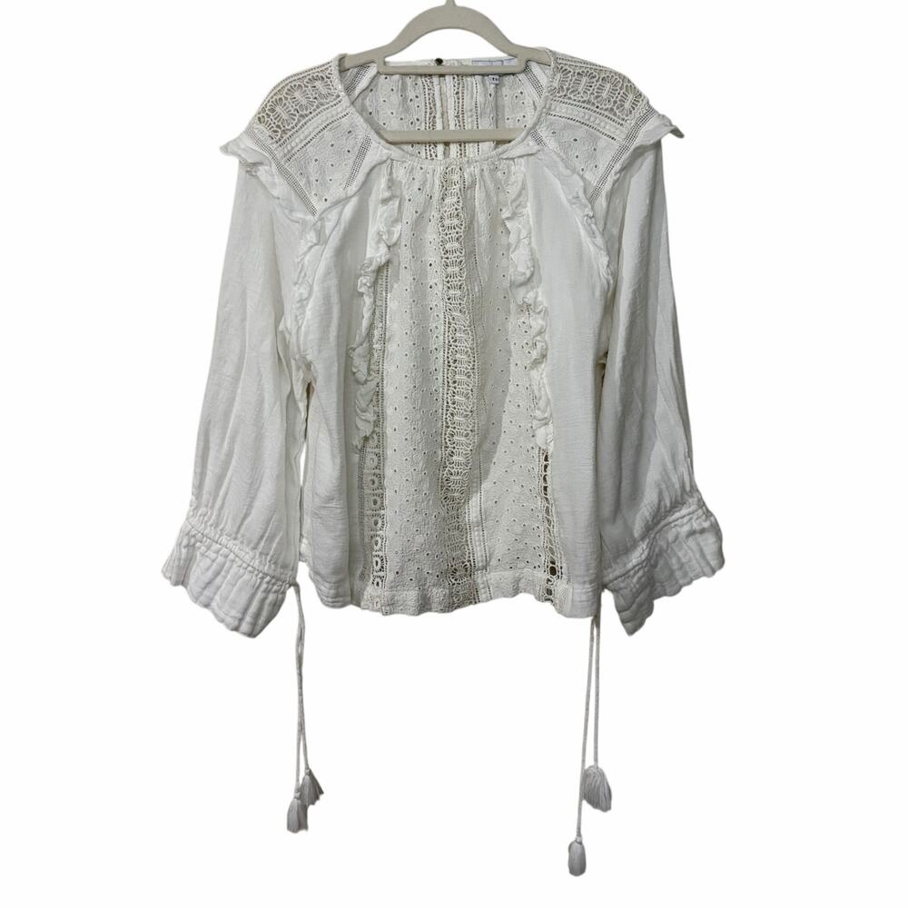 Suncoo Paris Womens  Lola Top White Lace Ruffle Cottage Boho Prairie T2 Small